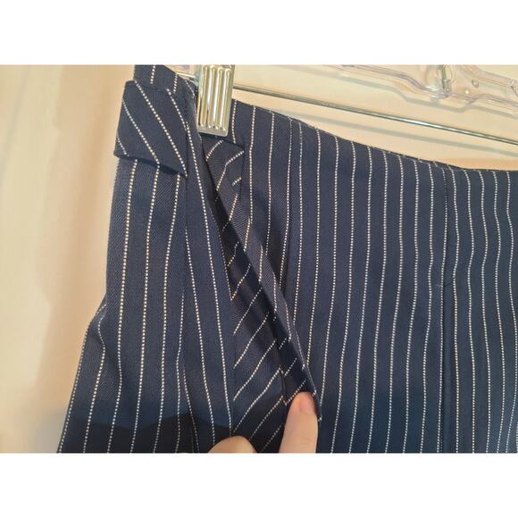 Free People Acadia Wide Leg Cropped Trousers Pants Navy Blue Pinstripe US 6 - Picture 7 of 13